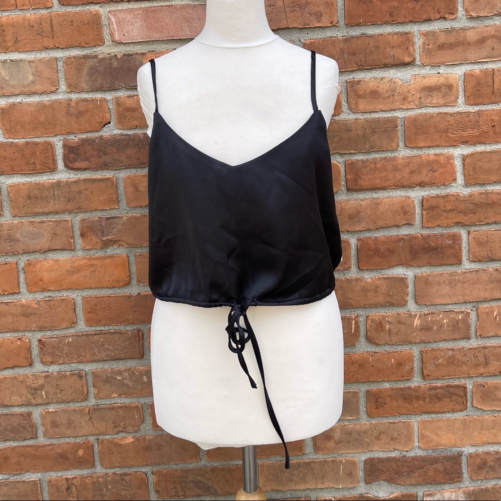 Blue Blush Silky Crop Tank with Drawstring Tie